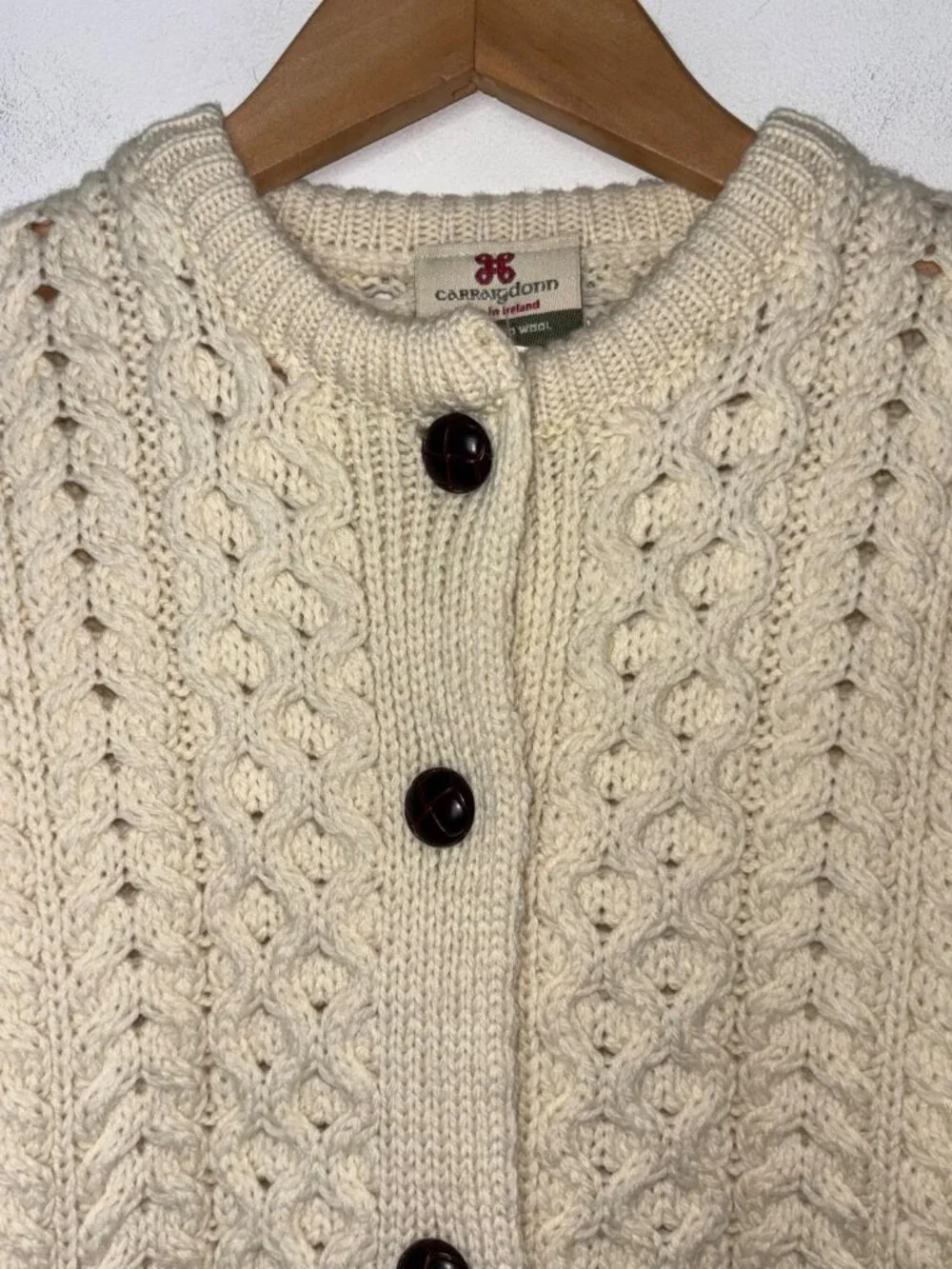 Carraig Donn Kids Aran Cardigan XXL Cream 100% Merino Wool Sweater Ireland - Picture 4 of 10